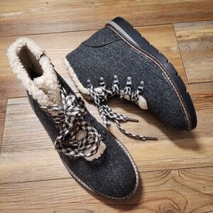Madden NYC Hiker Wedge Lace Up Boots Womens 10 Gray